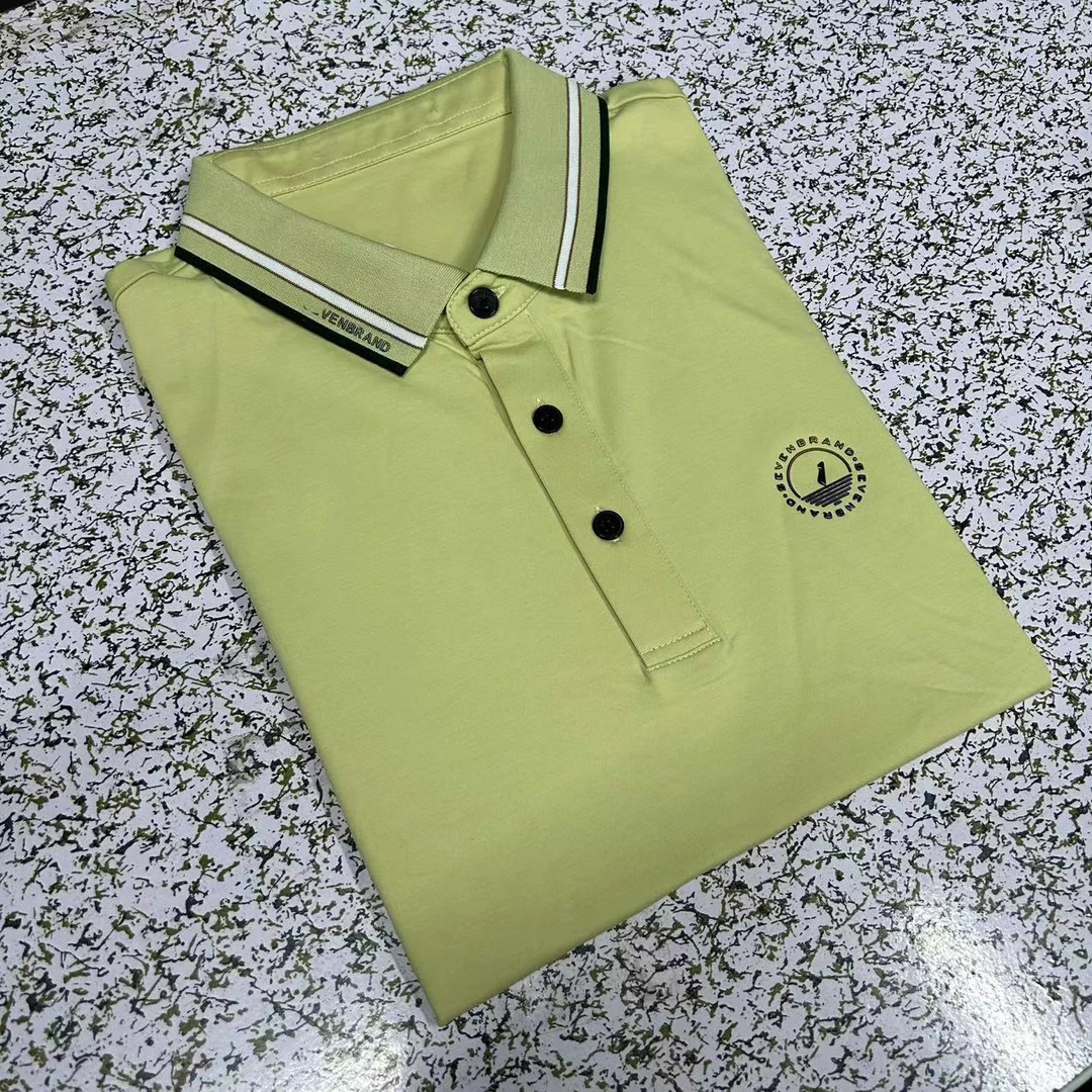 香槟7【含桑蚕丝】7polo衫男短袖夏季薄款时尚提花商务休闲翻领T恤