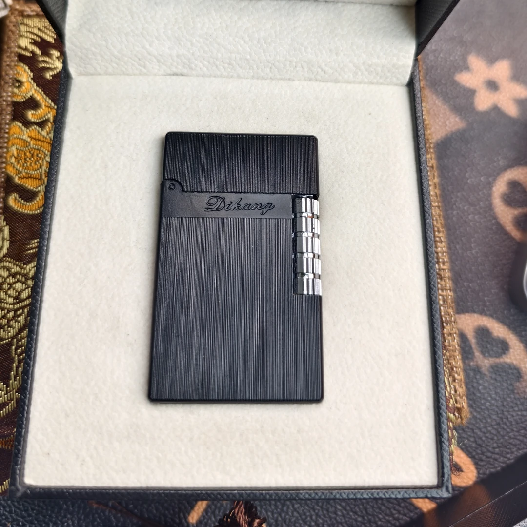 经典时尚朗声打火机侧滑砂轮充气斜火个性明火点烟器黑拉丝