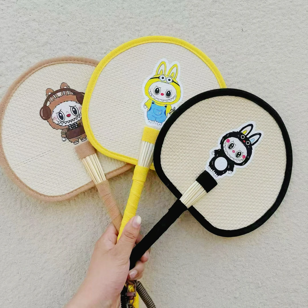 卡通扇子，天然麦秸杆，手工制作老奶奶麦秸杆扇子挂绳便携夏日必备