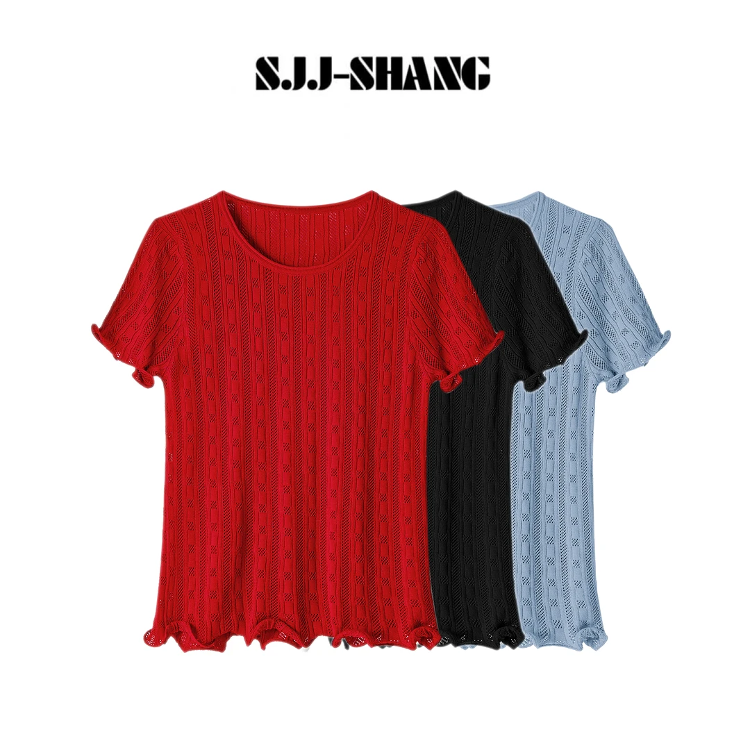 SJJ-SHANG【花边短袖】25ss新品莱赛尔+棉+绢丝设计感上衣q134584p