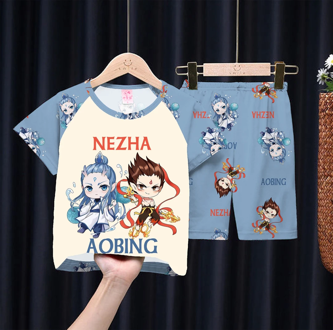 2025哪吒敖丙夏季薄款儿童睡衣套装男童女童中小童卡通可爱家居服