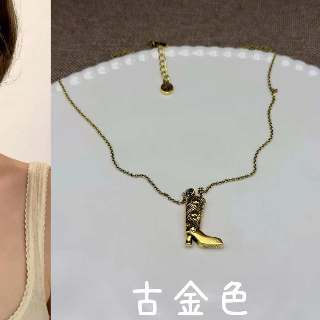 铜合金耳饰 C306金色小靴子项链