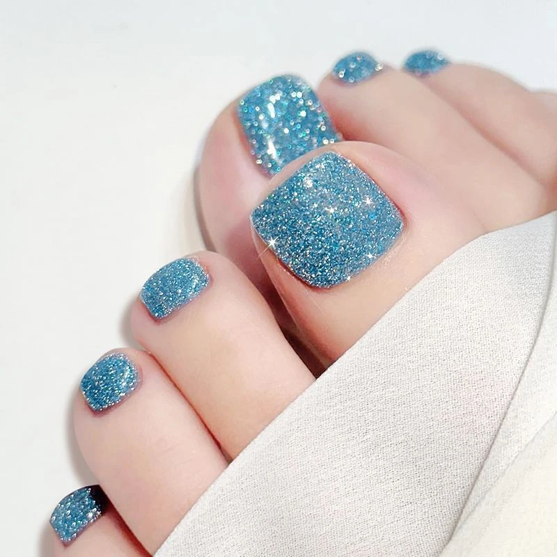 脚趾美甲油速干新款亮片百搭爆闪碎钻蓝免烤指甲油热卖网红不可剥