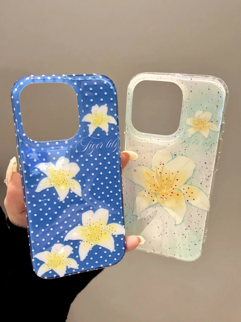晕染波点百合花奶油IMD手机壳适用于苹果16华为荣耀小米vivooppo