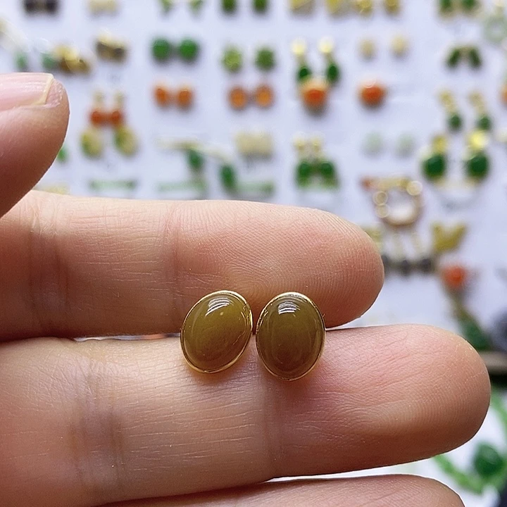 和田玉银S925镶嵌耳饰