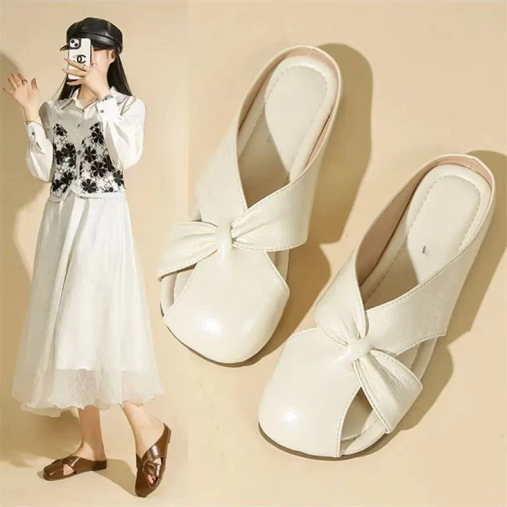 时尚新款包头半拖鞋女通勤夏外出2025新款英伦风气质增高网红