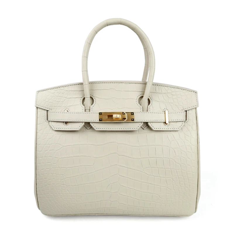 轻奢鳄鱼肚皮真皮时尚气质百搭潮流女士铂金包白色 SWNB-019