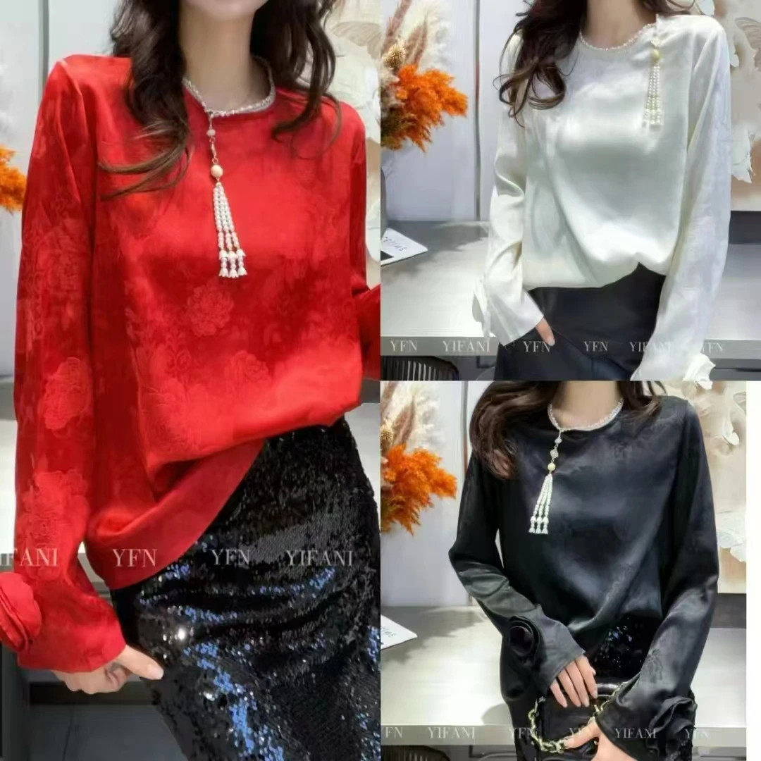 新中式流苏小衫长袖网红百搭打底圆领套头【诺贝6223】