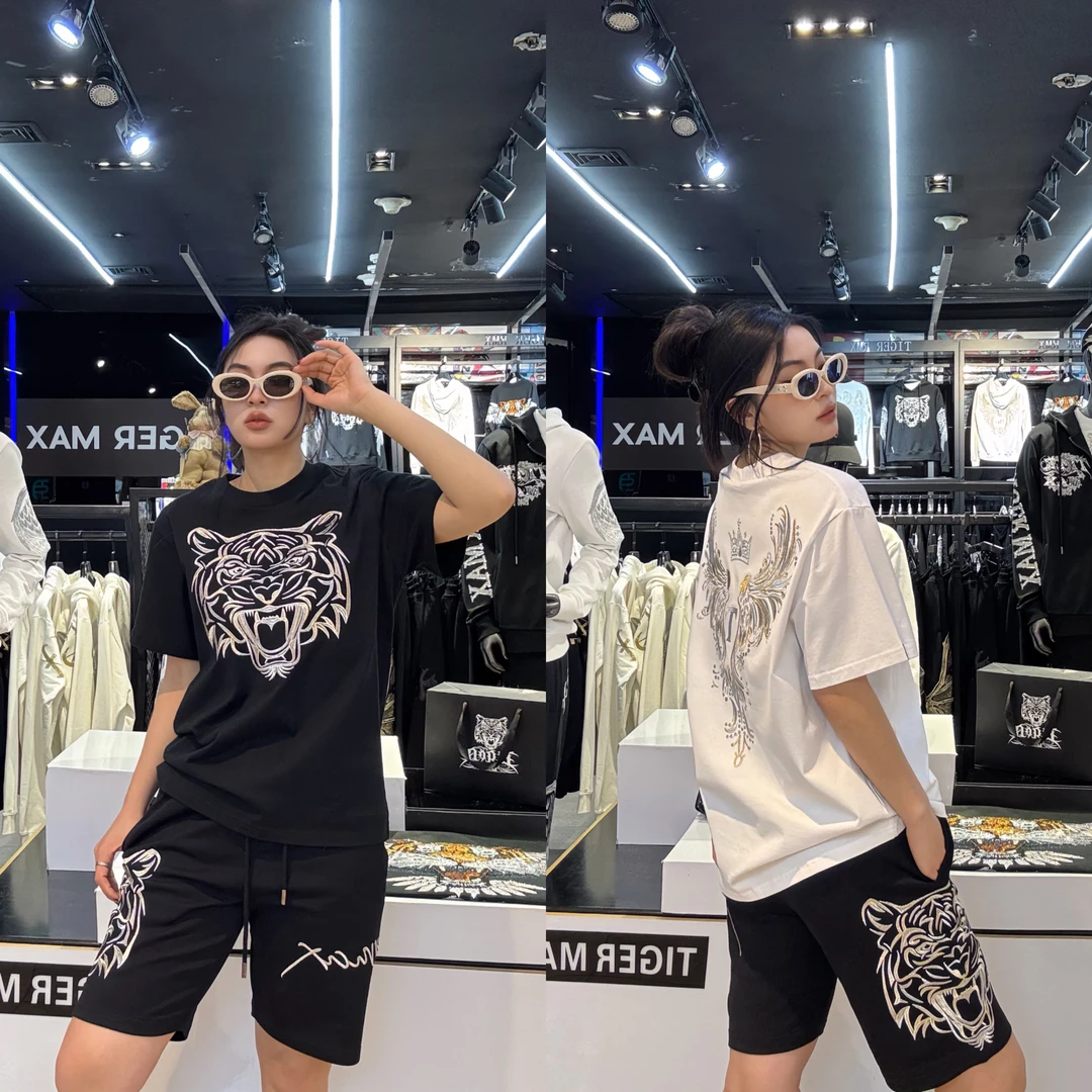 TIGER MAX潮牌男女同款金银丝虎头短裤