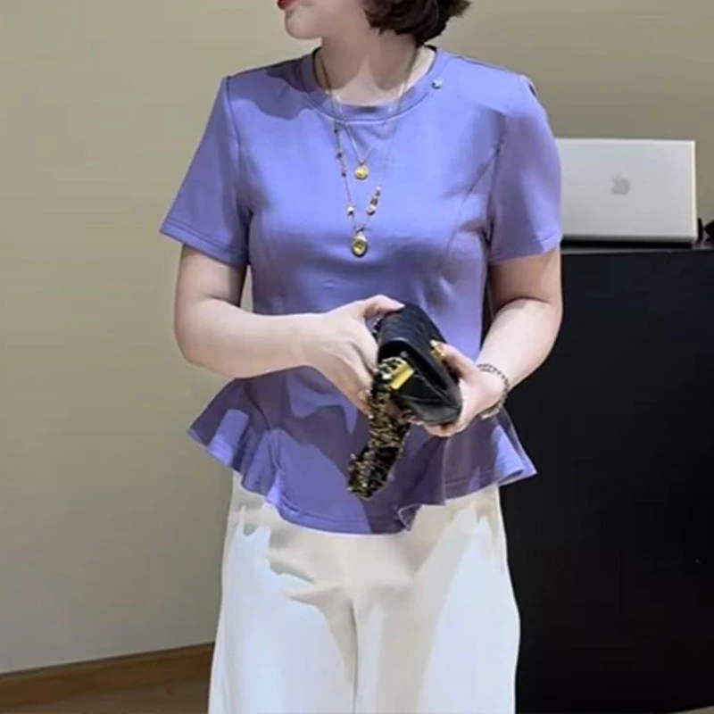 经典复古收腰显瘦短袖T恤女2025春夏新款设计感气质百搭通勤上衣