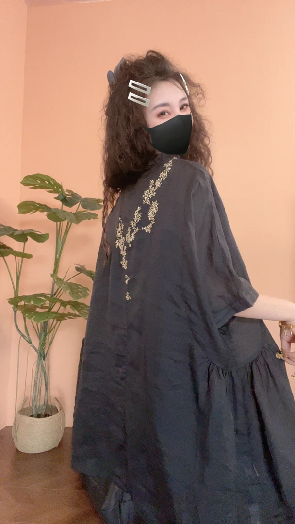 museguhui/木色古汇2167#设计款百搭休闲时尚气质显瘦苎麻连衣裙