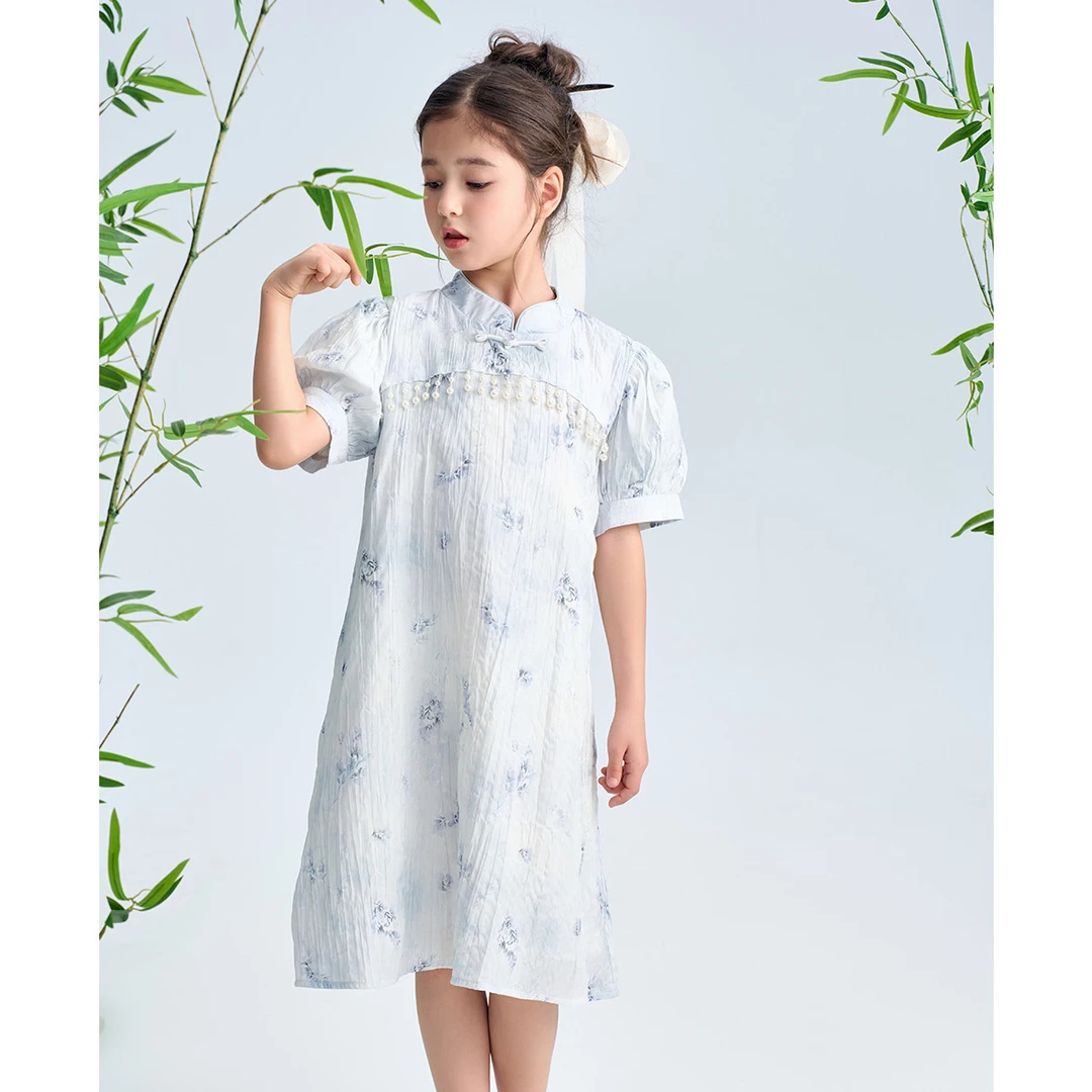 梦特娇新中式旗袍裙夏季女童国风盘扣连衣裙初高中生少女裙子A79