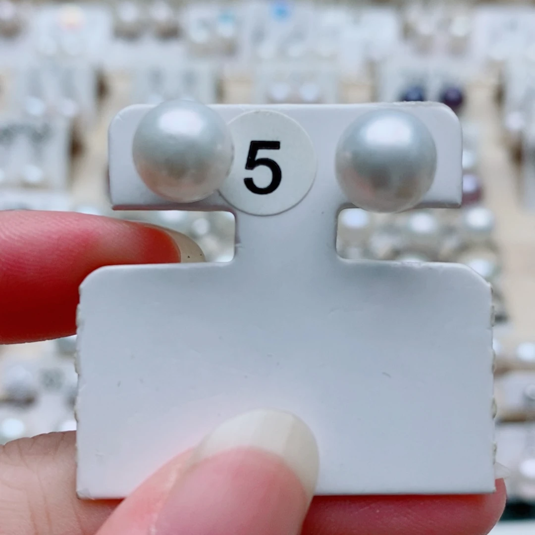 银S925镶嵌淡水珍珠耳饰9-10mm