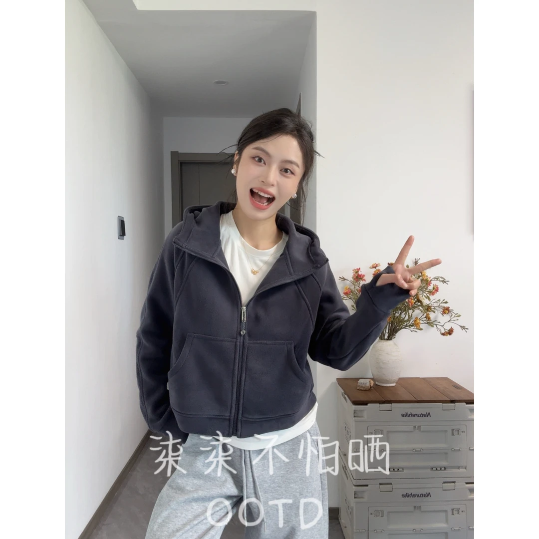 2025秋冬新款重磅美式连帽卫衣女双面奥粒绒开衫户外休闲防风衣
