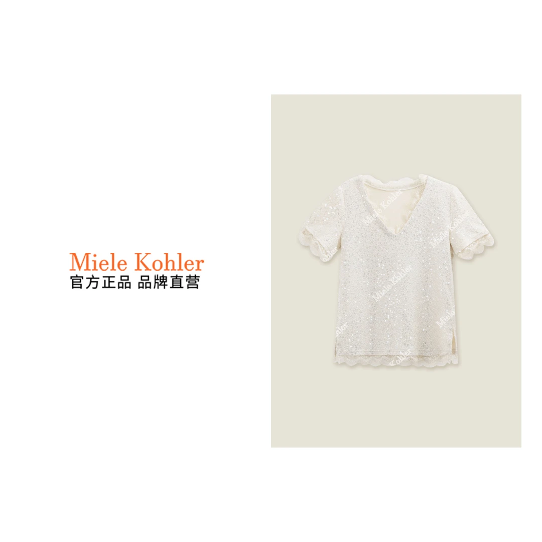 新款轻奢时尚蕾丝短袖T恤夏季气质女装MKOMB52353【澳门小源同款】