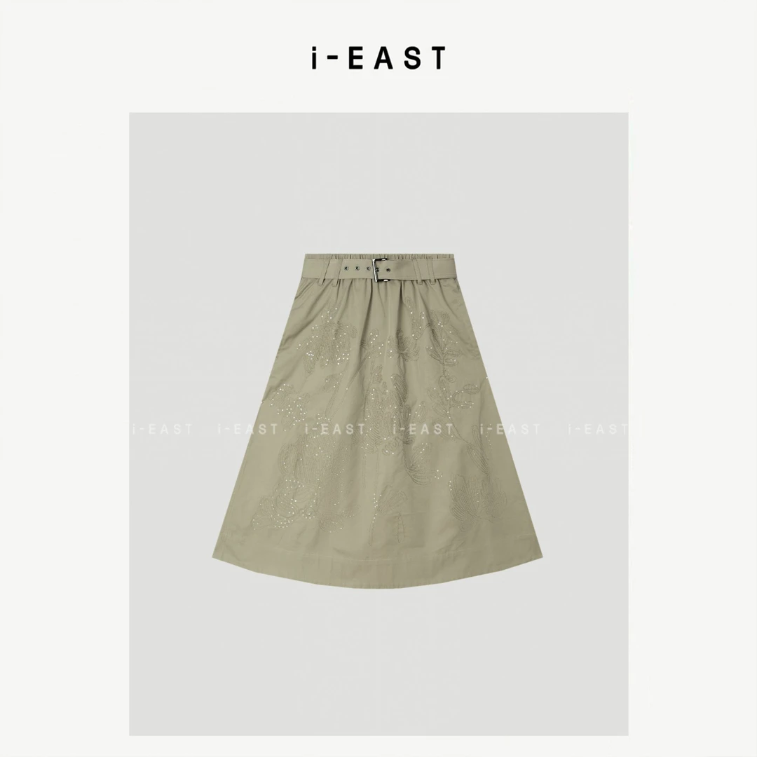 i-EAST 挪威学院~花朵设计感松紧腰半身裙-5X Q13886