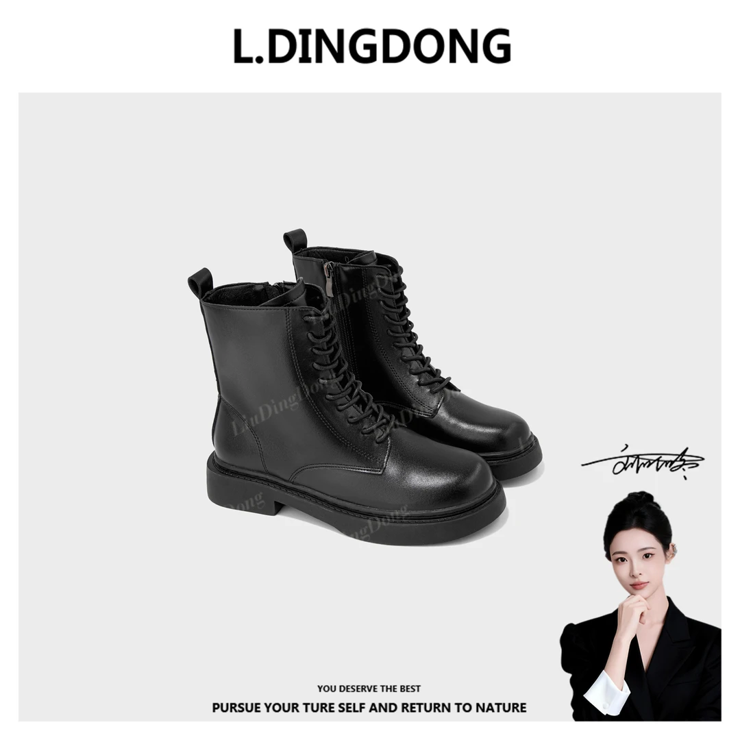 【刘叮咚女鞋】短筒不勒脚裂纹皮马丁靴靴子厚款英伦风秋冬百搭