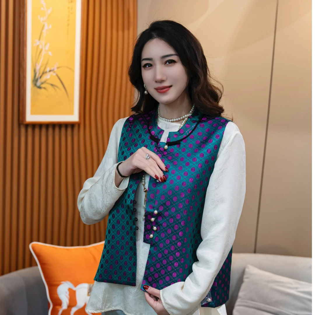 LIli-时尚百搭复古宽松中式中国风印花民族风马甲HF-870122