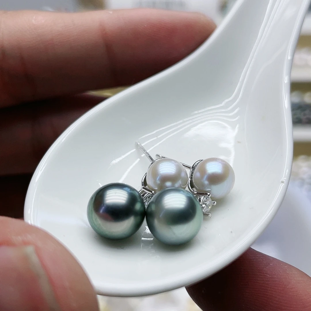 海水珍珠耳饰银S925镶嵌