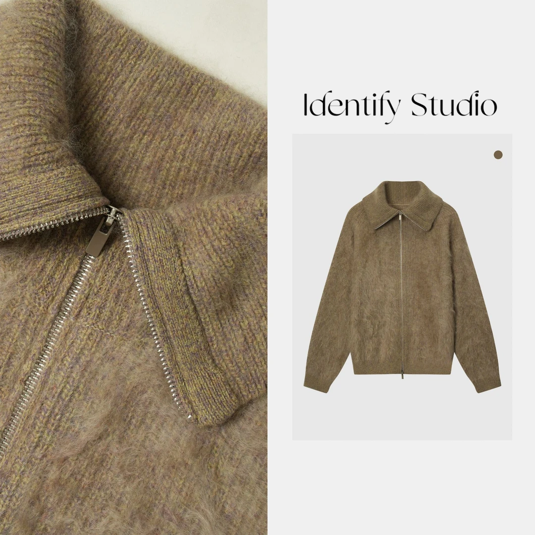 IDENTIFY秋季新款百搭经典纯色高领双拉链毛衣25AWg100612