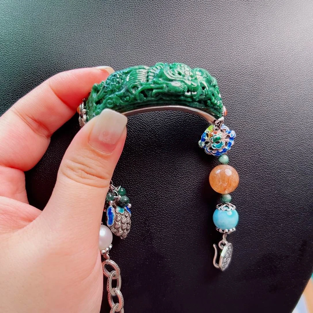 手链翡翠银S925镶嵌国风