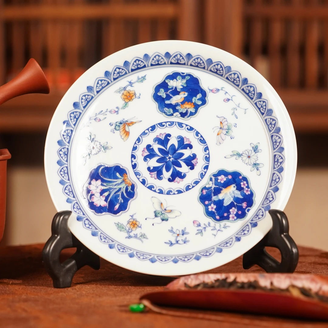 卓君  团扇壶承  茶具茶杯纯手绘陶瓷 ZJ143银