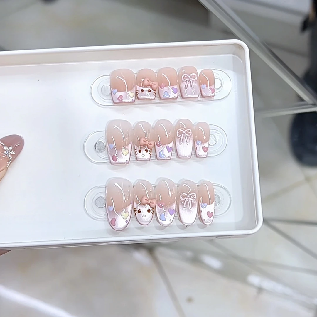 3000 NAIL “蝴蝶结KT”设计师高定原创纯手工高级感猫眼显白穿戴甲