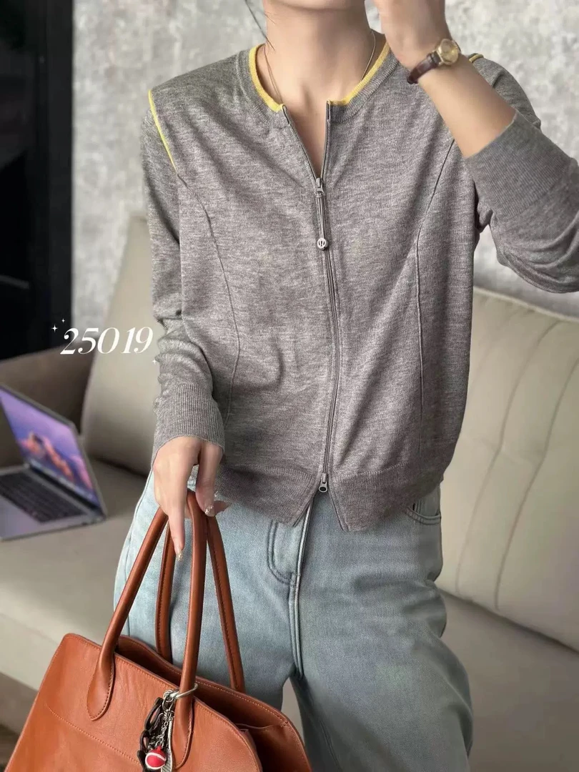 〔撞色假两件开衫〕〔不可机洗〕欧洲站新款撞色双拉链针织开衫