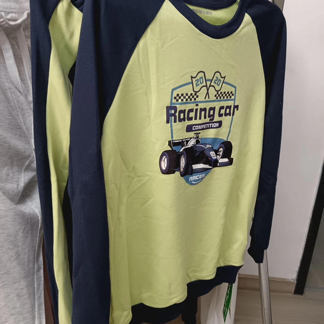 秋季字母长袖卫衣印花打底百搭绿色圆领休闲蓝绿色童装套装儿童