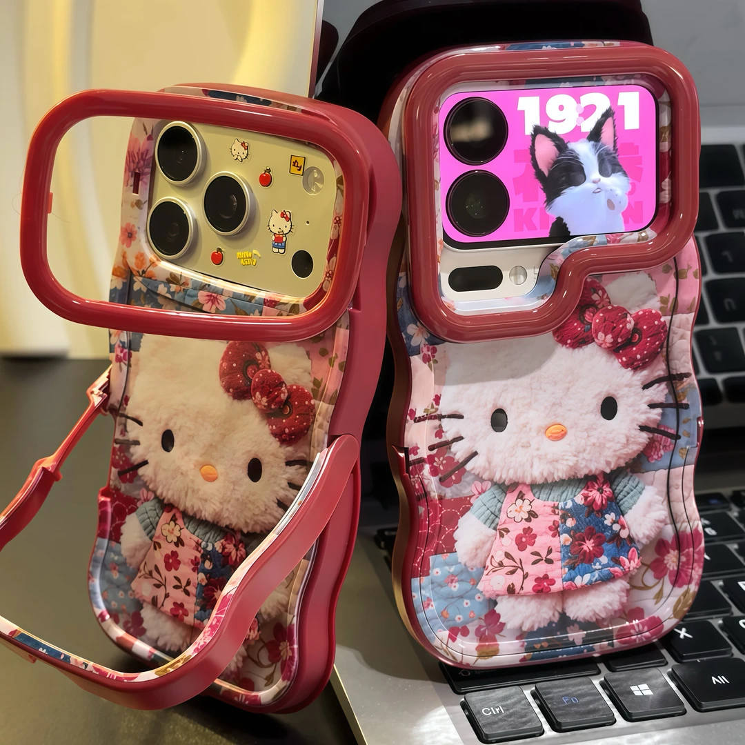 碎花KT猫适用小米17pro华为vivoppoiPhone16双支架苹果17手机壳15