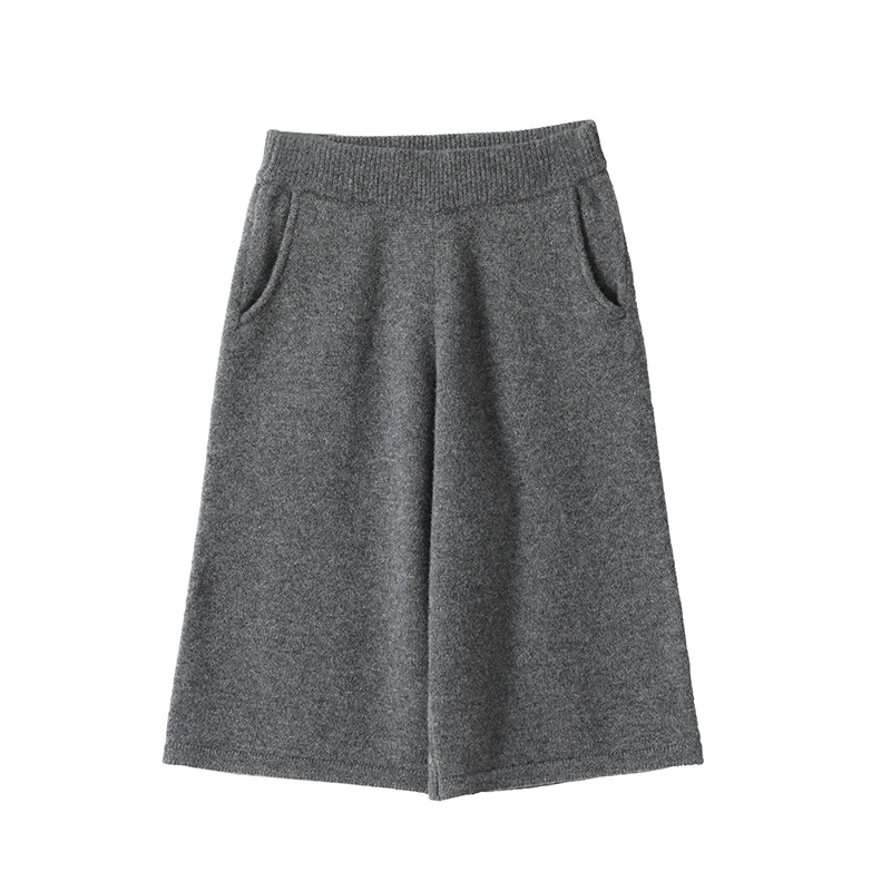 简约纯色时尚羊毛阔腿中裤WH-24545