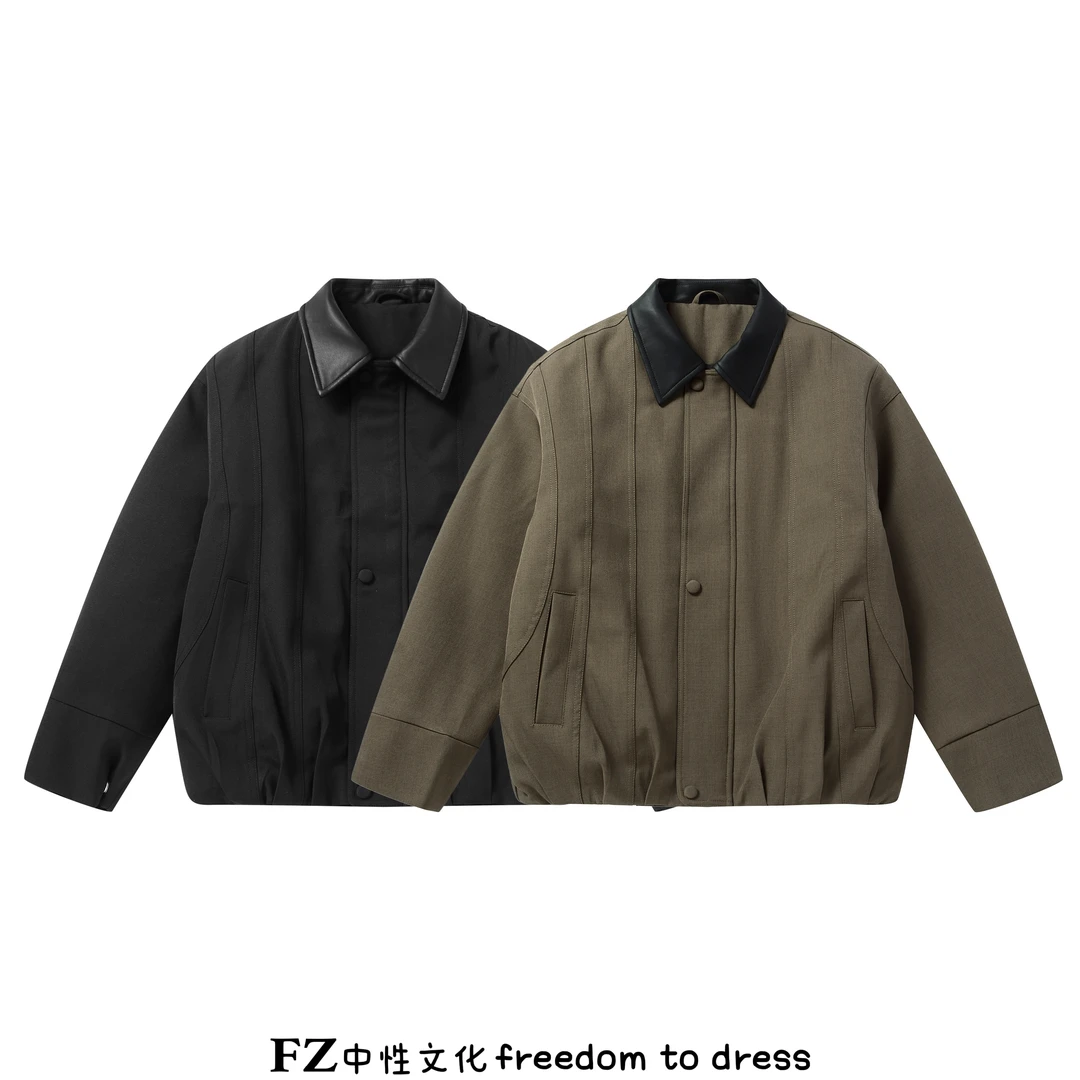 FZ中性文化 冬季新款保暖拉链明线宽松型夹克潮流短款中性棉服