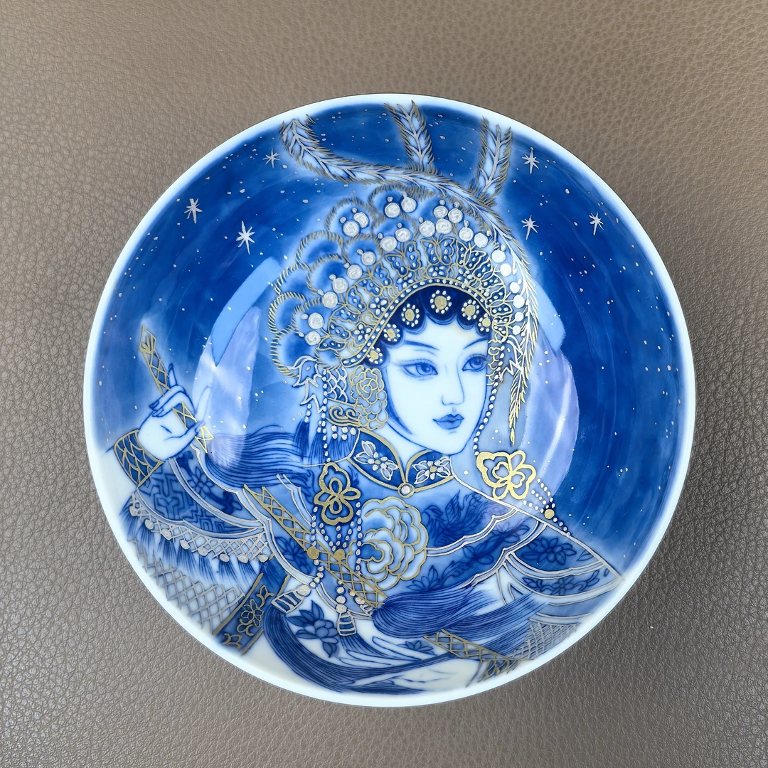 良朋柴窑花木兰主人杯景德镇手工青花釉下彩描金花旦杯陶瓷茶具