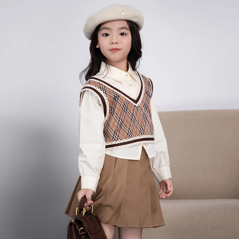 童一密度女童2025秋冬新款学院风套装单件马甲单件裙子T332