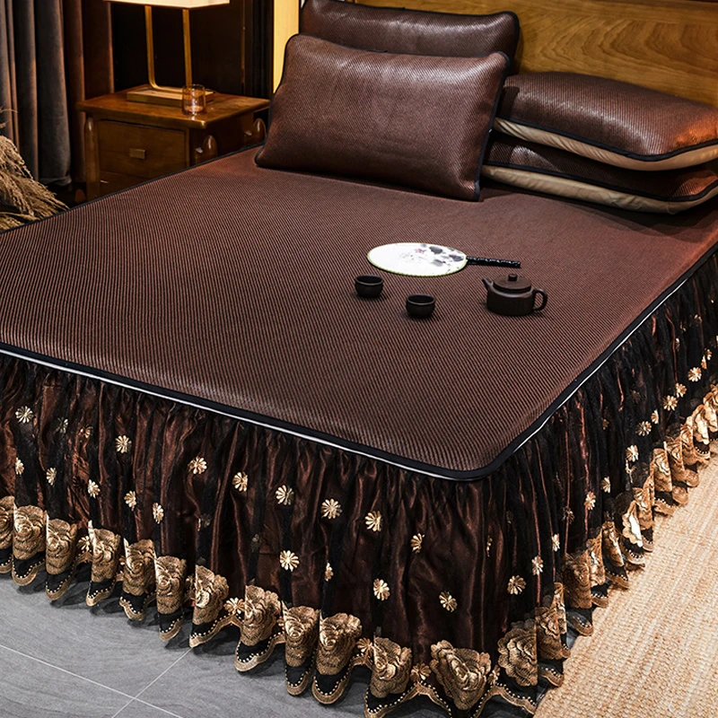 水星高端新家纺夏季高档床裙款可拆卸冰藤席三件套2025新款家用冰