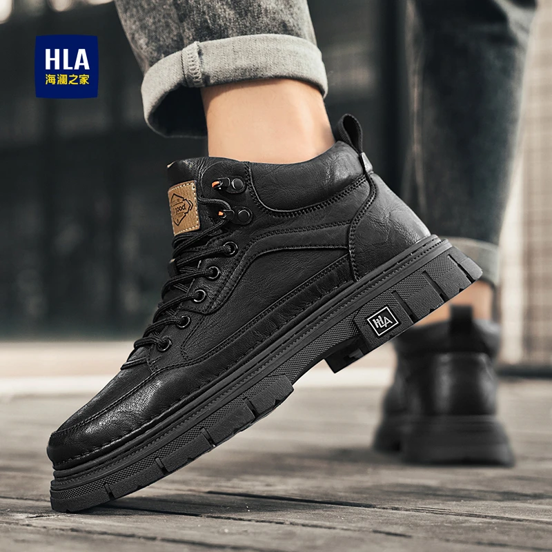 HLA/海澜之家棉鞋冬季新款休闲鞋加绒加厚休闲工装鞋舒适保暖皮鞋