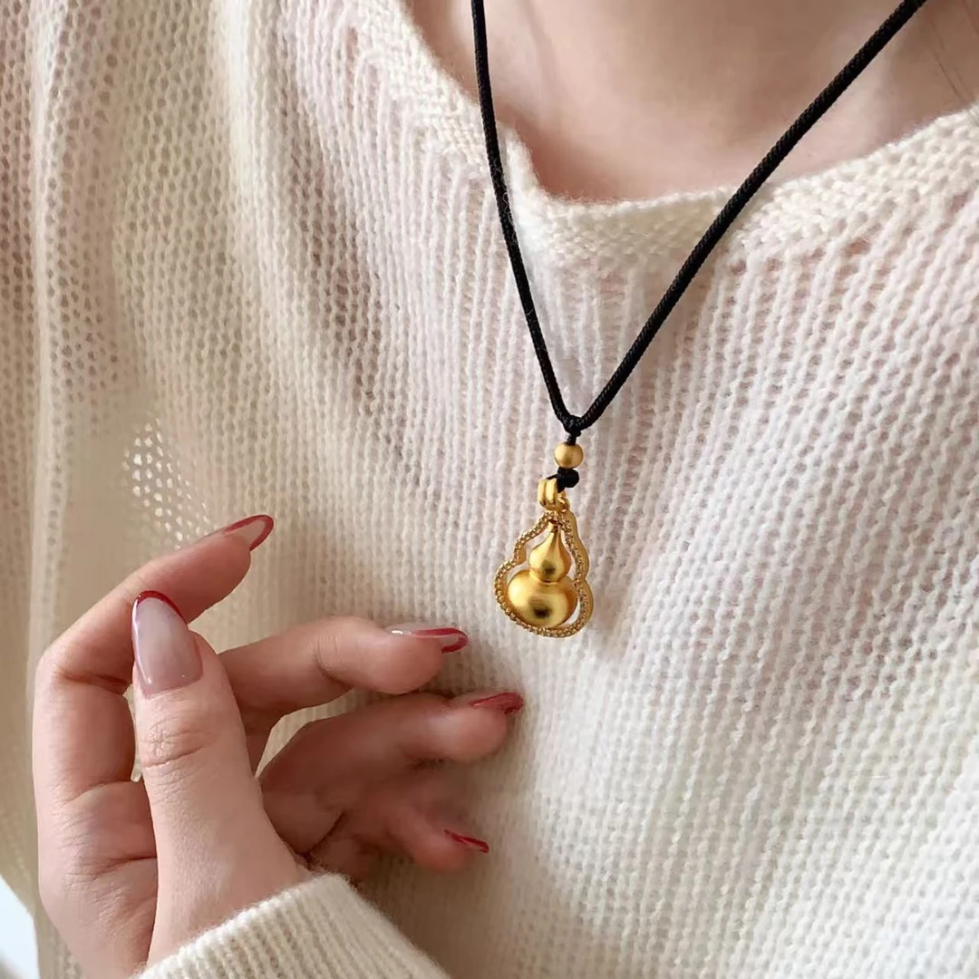 吊坠足银 福禄满满  葫芦吊坠 可旋转 转运葫芦女款双面镶嵌