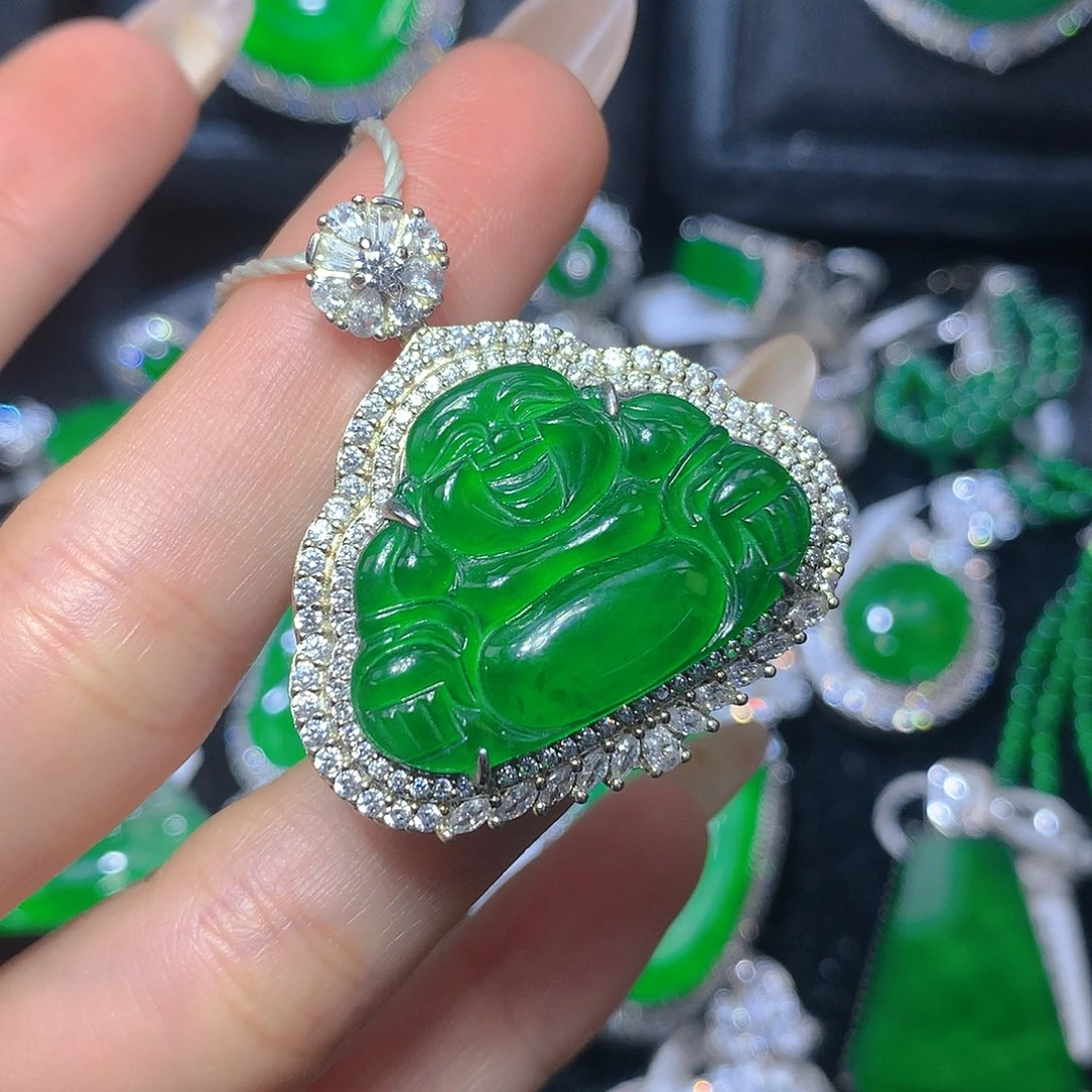 翡翠吊坠(不含链)银S925镶嵌翡翠