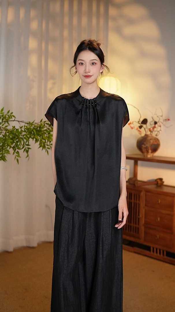 【云瑶】100%桑蚕丝香云纱设计师款休闲夏季短袖上衣