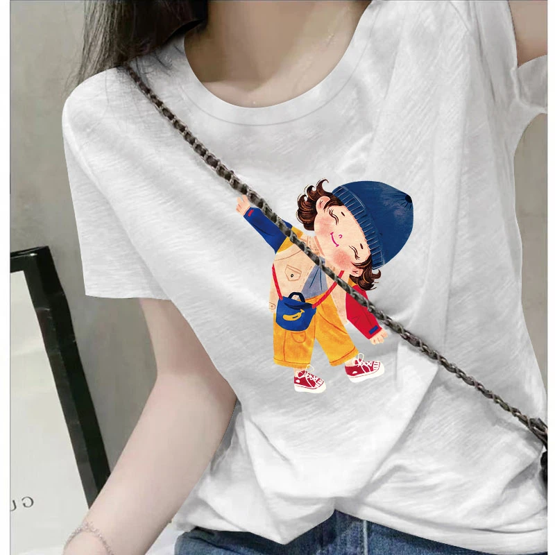 雪花棉垂感圆领半袖2025夏季新款上衣女士宽松印花别致百搭T恤衫