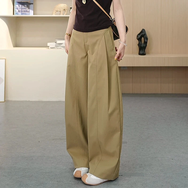 侧压褶舒柔特阔腿裤女2025年秋季新款高腰显瘦宽松抗皱休闲贝斯裤