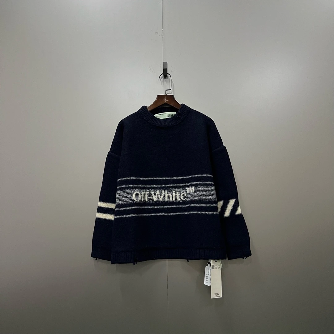 OFF White ow 条纹印花logo针织衫 XS码/95新/4899/bc003483