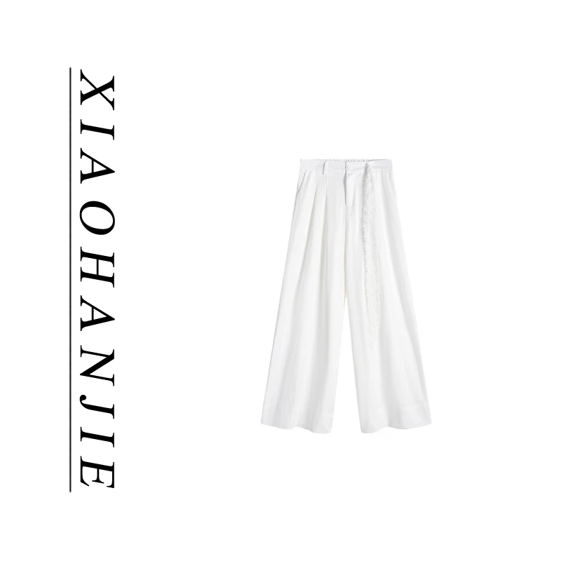66003 凉爽白色阔腿裤女2025夏季新款宽松轻薄直筒裤百搭