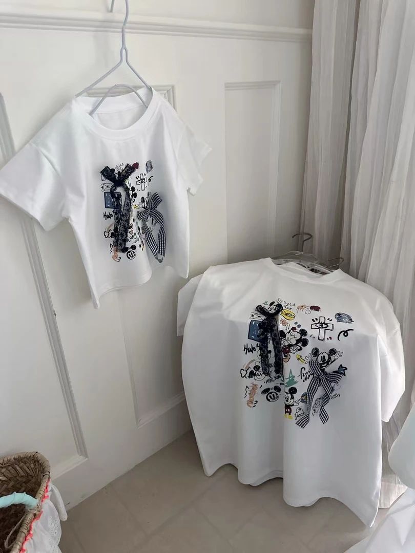 【XTL】2025新夏韩版卡通米奇涂鸦纯棉亲子T恤82055
