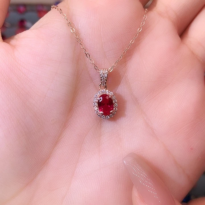 红宝石吊坠(赠链)银S925镶嵌