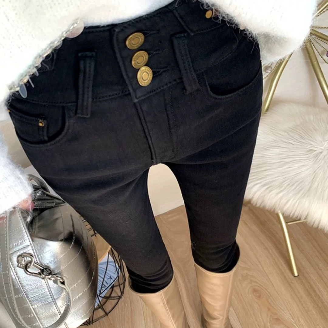 0551 加厚毛毛高腰黑色新款外穿小脚裤B11-3