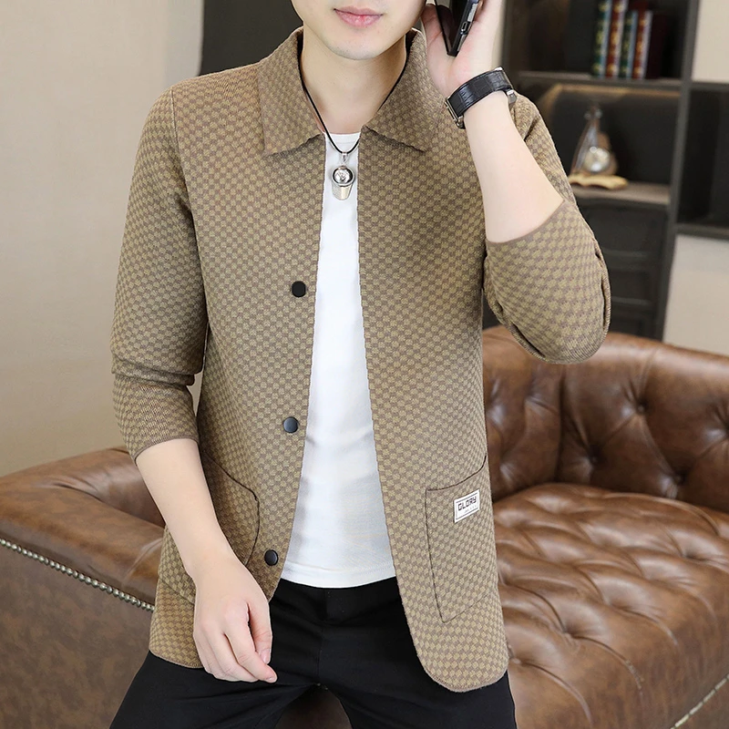 针织开衫针织衫春季翻领休闲毛衣韩版男士时尚百搭帅气休闲