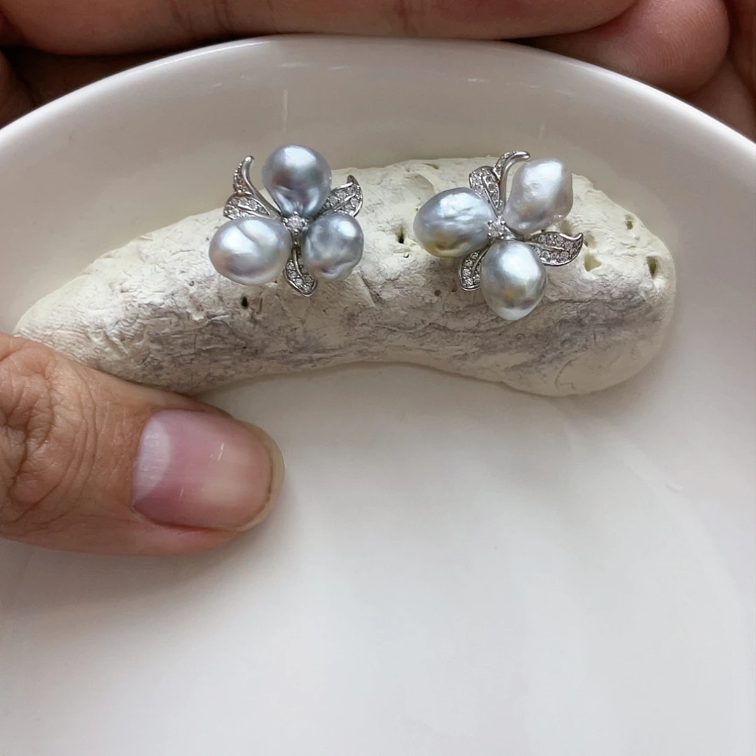 海水珍珠耳饰银S925镶嵌?*遥