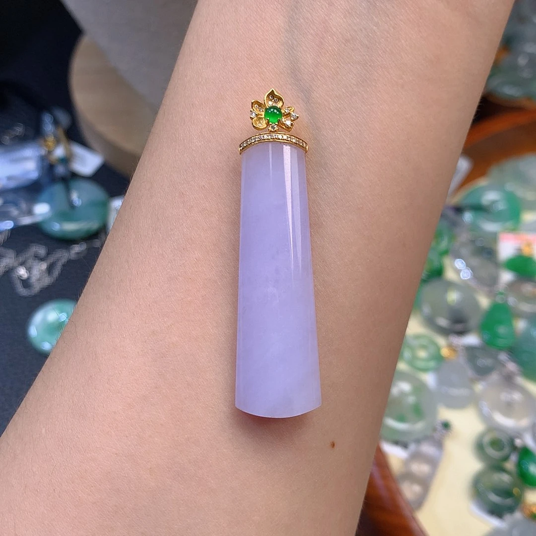 翡翠18K金镶嵌吊坠(不含链)翡翠