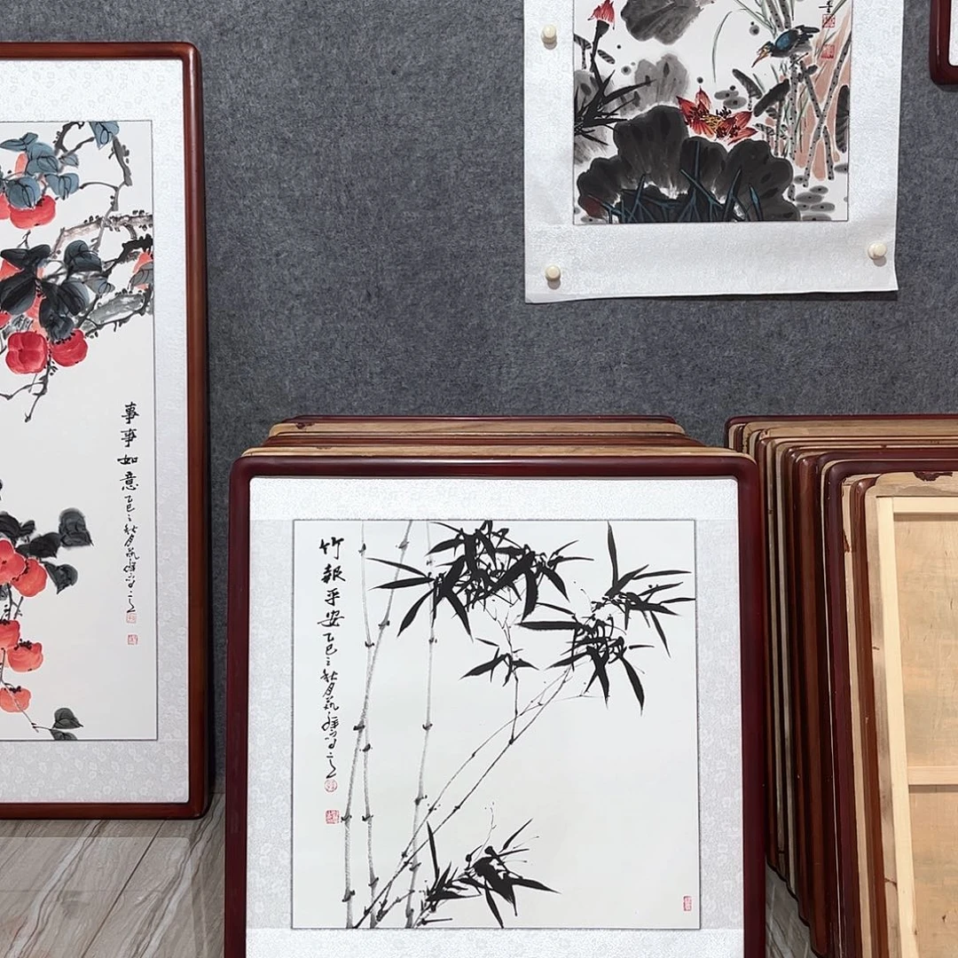 国画书画作品带框63×63